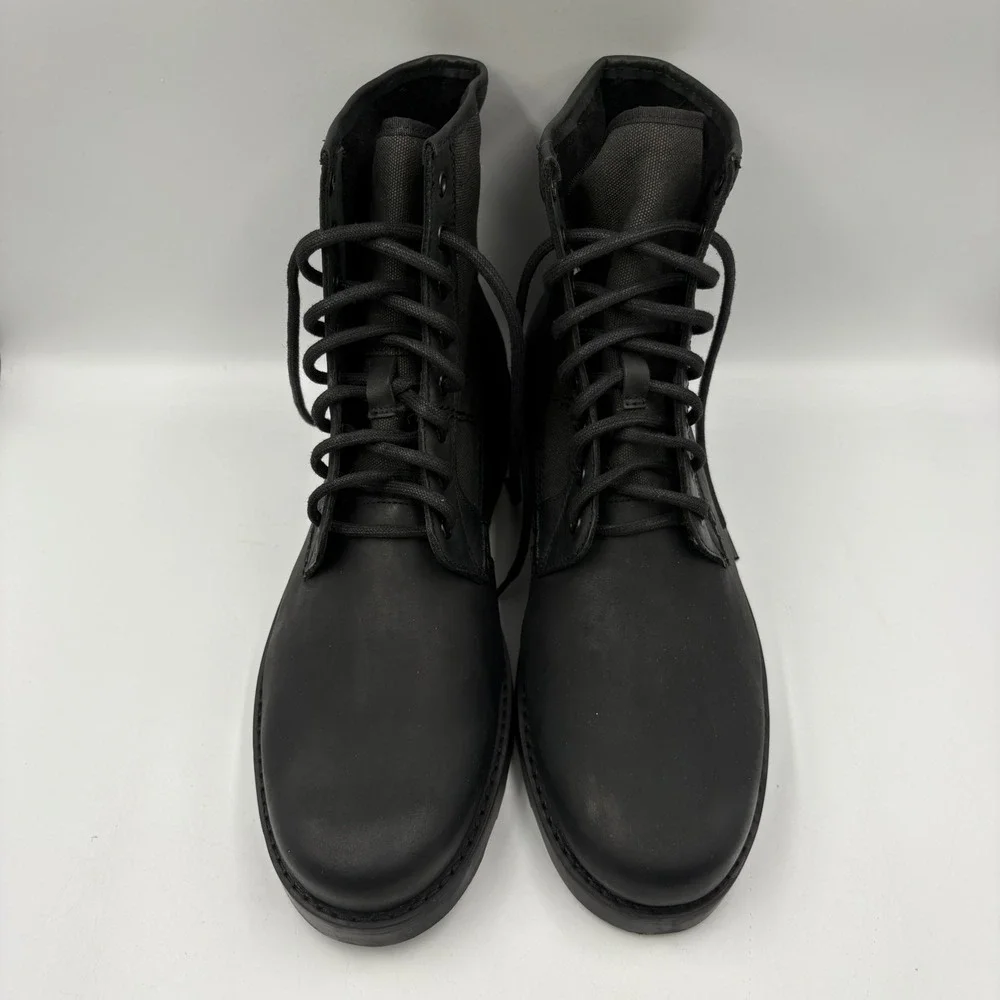American Eagle Canvas Leather Combat Boots Mens 11 Black Excellent Wedge Sole